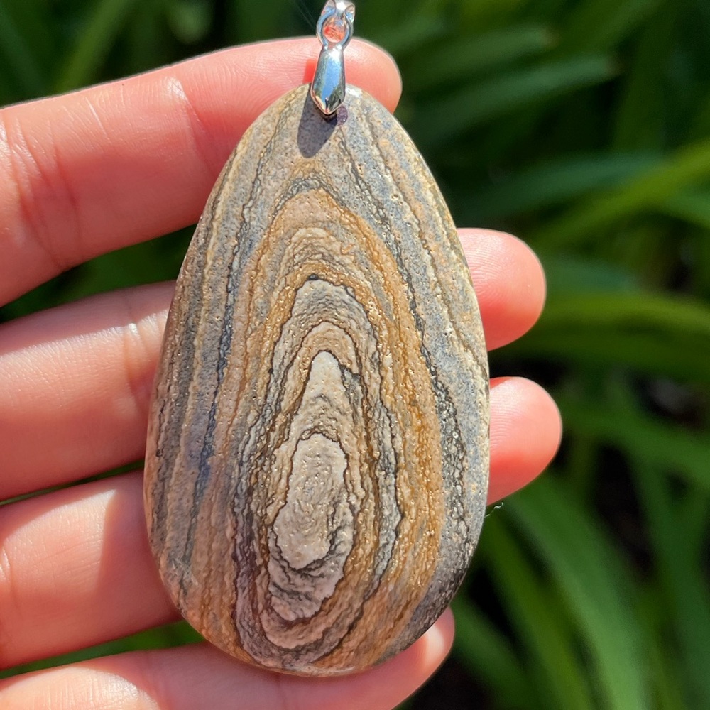 Sterling silver 925 stamped large free form picture jasper pendant 1400